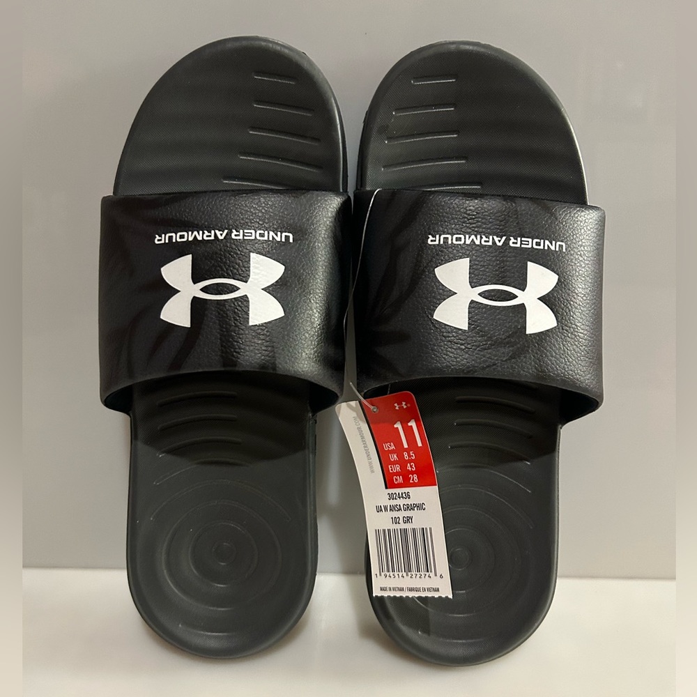 New Under Armour Women’s Grey Slides - Size 11  NWT